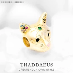 Cat Golden Beads,925 Sterling Silver 2022 New Europe DIY Power Animal Jewelry Accessorie Gift For Women