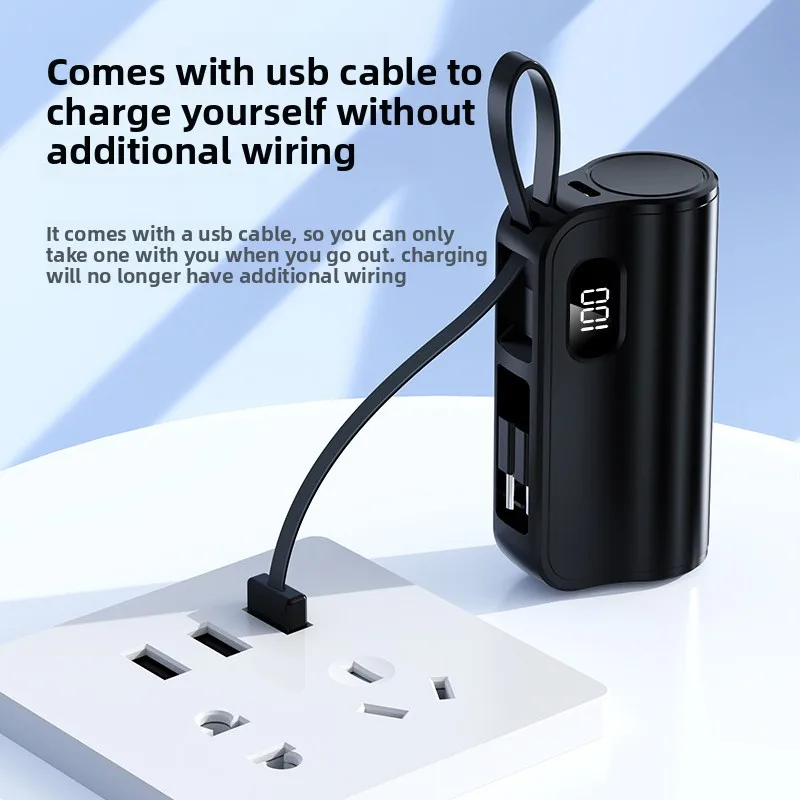 5000mAh Mini Capsule 2-in-1 Power Bank Compact Portable Mobile Power Supply with Built-in USB Cable