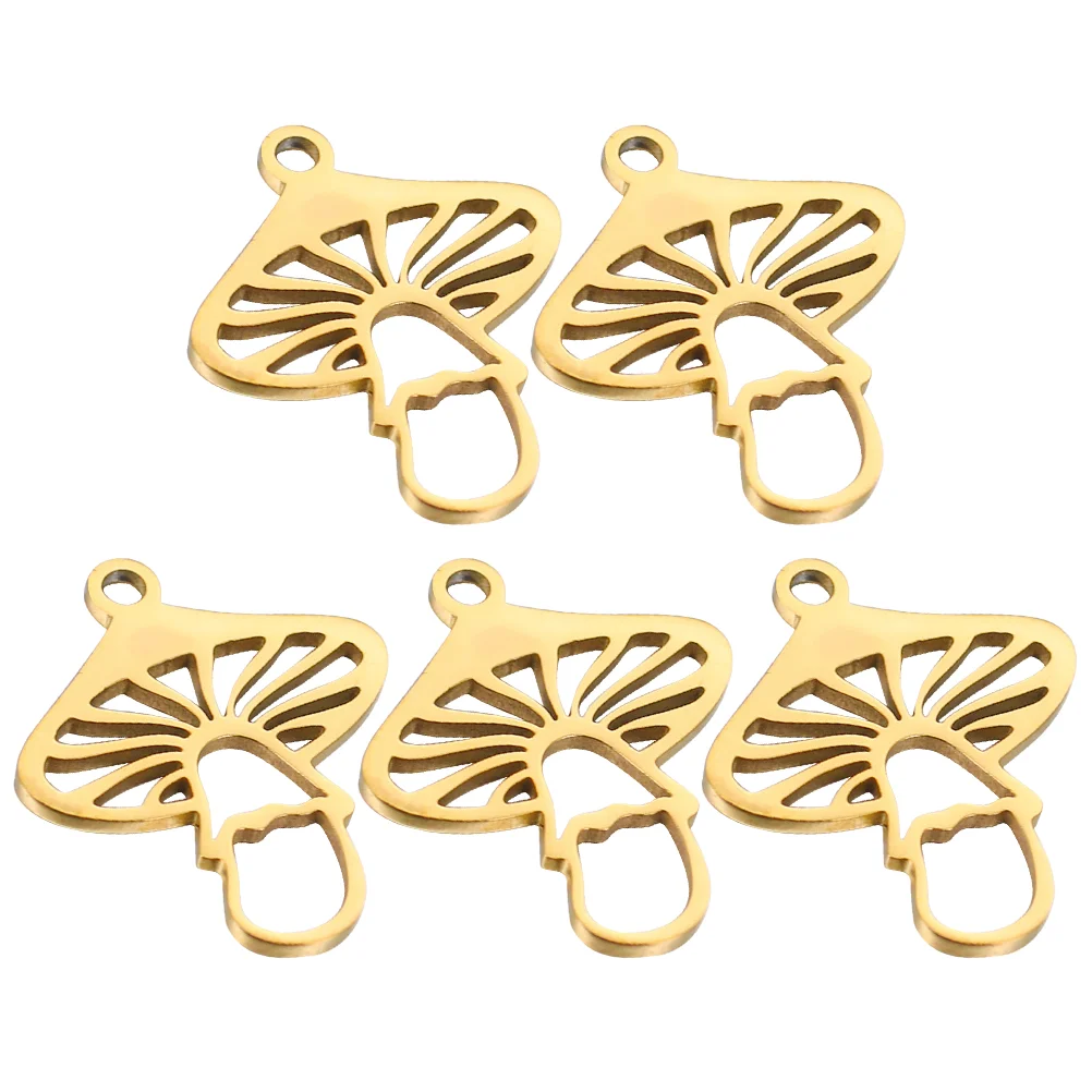 5 Pcs Stainless Steel Hollow Mushroom Jewelry Accessories DIY Charms Necklace Bracelet Making Decorative