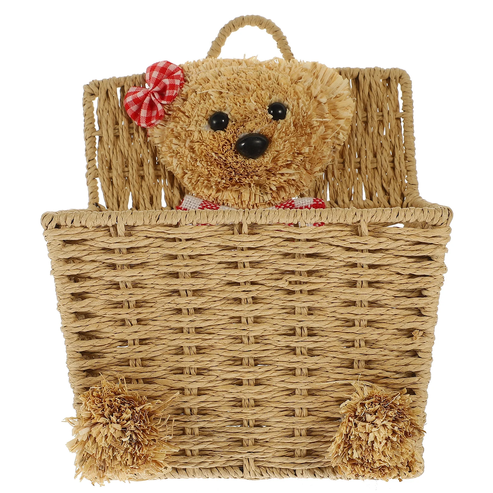 

Cartoon Storage Basket Warm Brown Woven Organizer For Home Kitchen Bathroom Wall Hanging Sundries Bin Fruit Vegetable