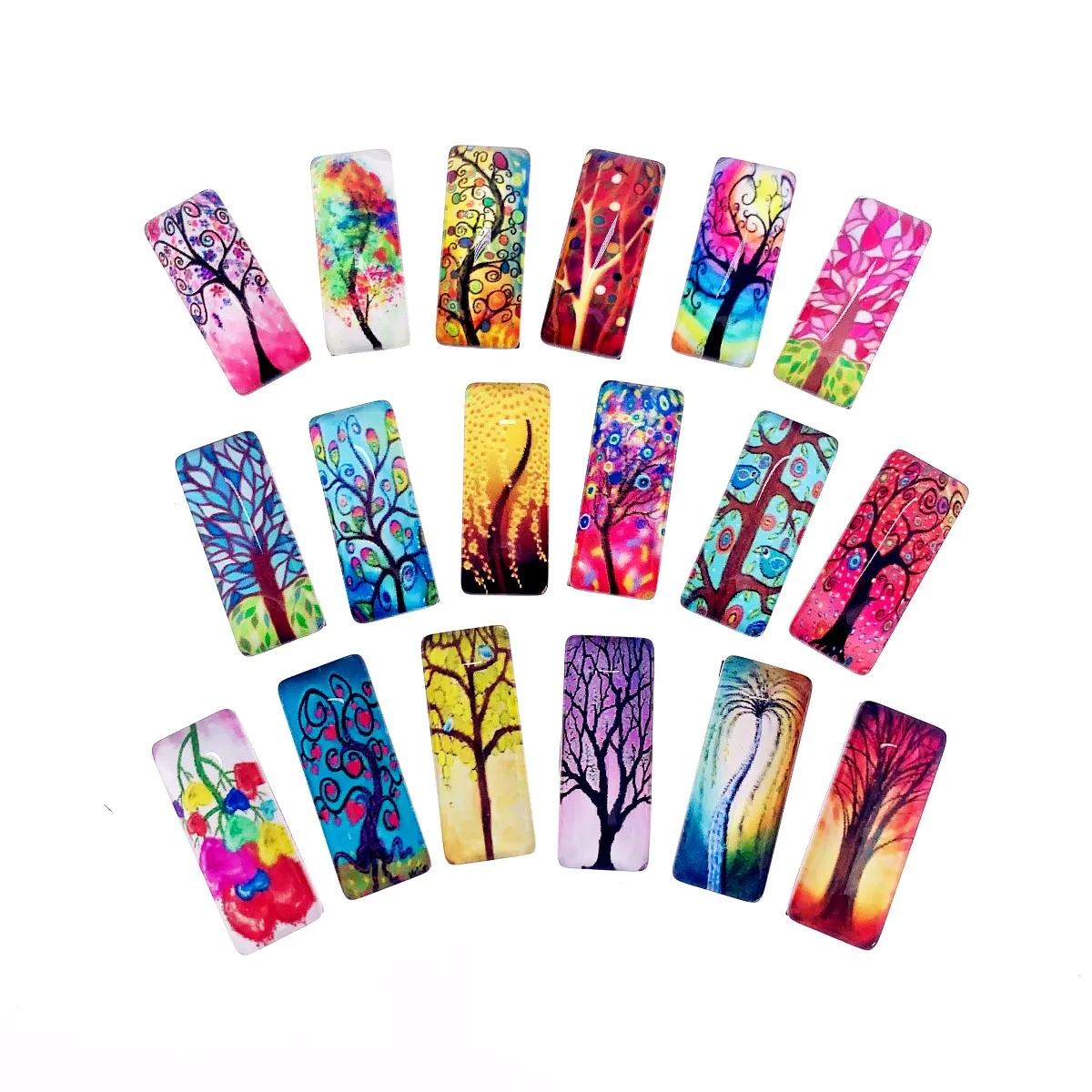 10x25mm Random Mixed Life Tree Rectangle Glass Cabochon Dome Flatback Photo Tray Blank Base DIY Making Accessories 10pcs(5pairs)