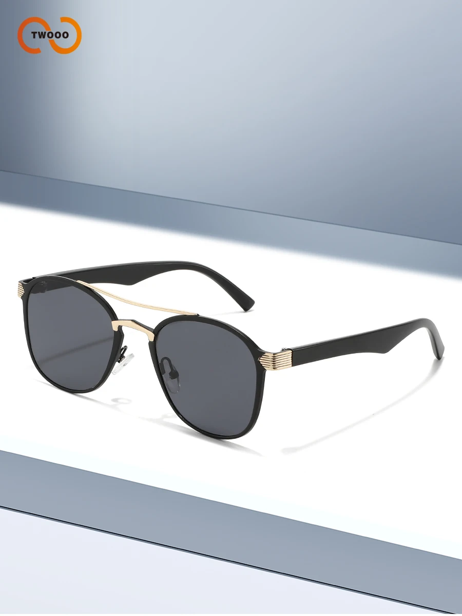 نظارات شمسية كلاسيكية مستديرة للجنسين، إطار معدني مزدوج الجسر، عدسات عاكسة/متدرجة للحماية من الأشعة فوق البنفسجية 400 عالية الدقة #3
