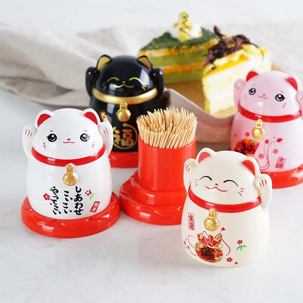 Lovely Lucky Cat Toothpick Container High Quality ABS Toothpick Box Household Toothpick Dispenser Box For Living Room