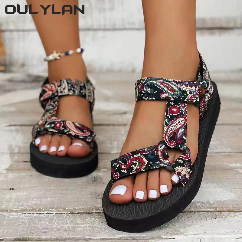 Oulylan Non-slip Beach Shoes Cute Rope Sandals for Women Comfort Gladiator Summer Platform Flat Sandals Women Light