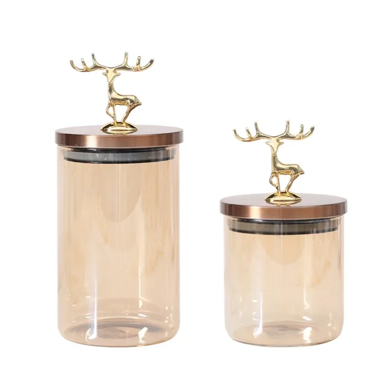 Small Deer Glass Sealed Jar Modern Style Food Grade Household Tea Kitchen Candy Condiment Storage Box