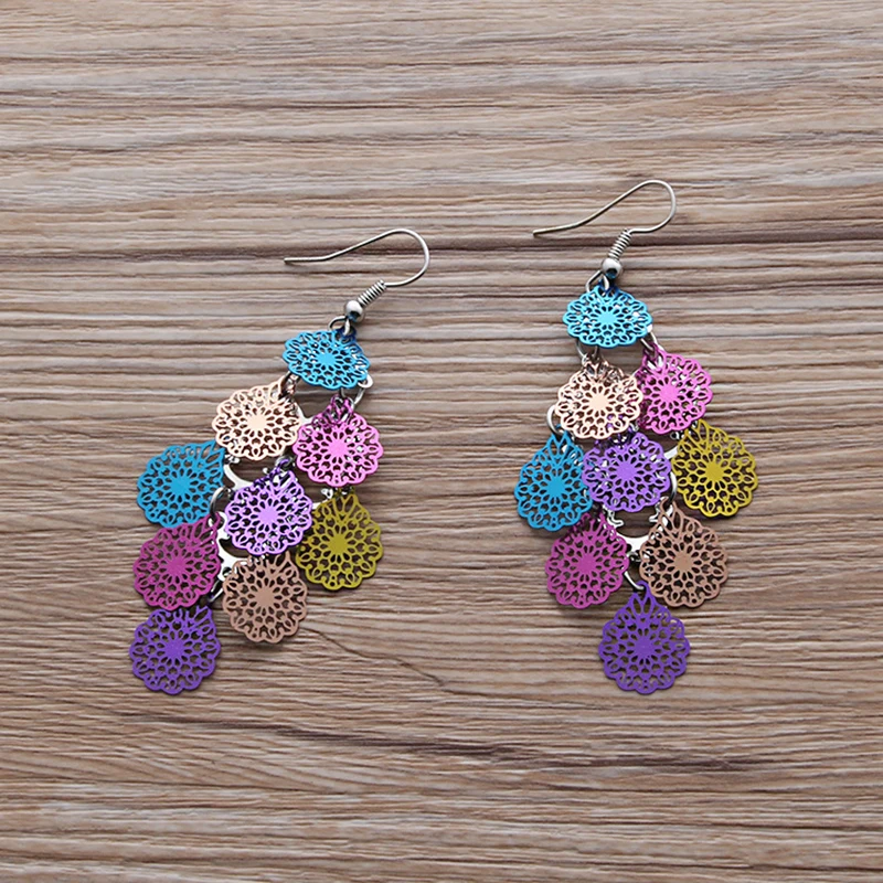 Beautiful Flower Torse Mix Color Earrings Boho Style Long Dangle Earring for Women Fashion