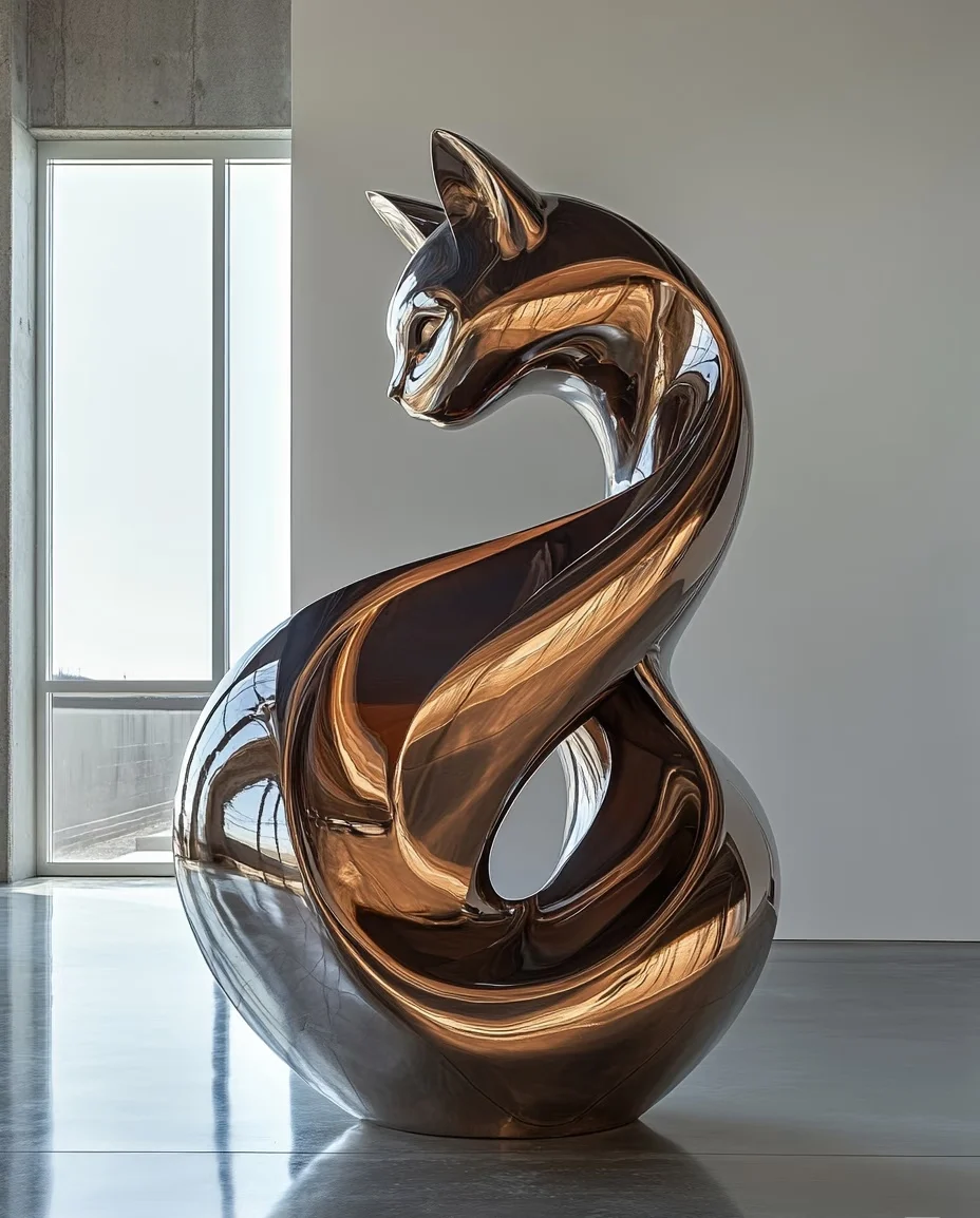 

Полированные декоративные металлические скульптуры кошек для интерьера и экстерьера, абстрактные скульптуры животных