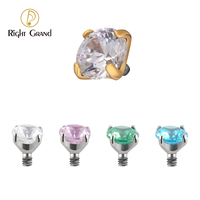 Right Grand Implant Grade Titanium 16G 3mm/4mm Cubic Zirconia Internally Threaded Helix Ear Cartilage Tragus Stud Piercing Ends