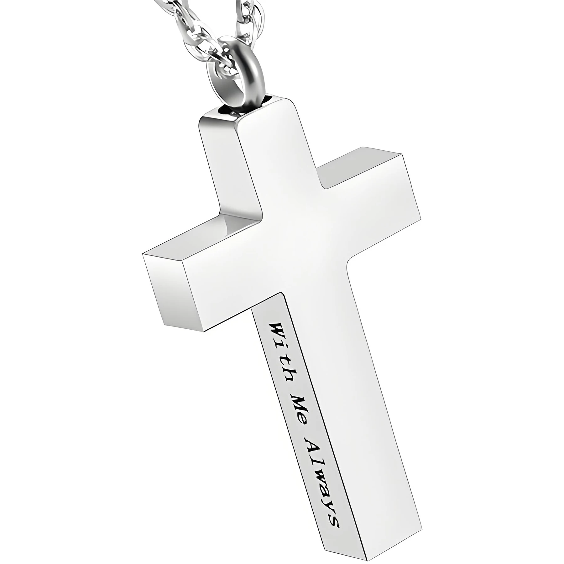 Cremation Cross Necklace for Ashes Stainless Steel Religion Cross Urn Pendant Holder Memorial Keepsake Jewelry-With Me Always