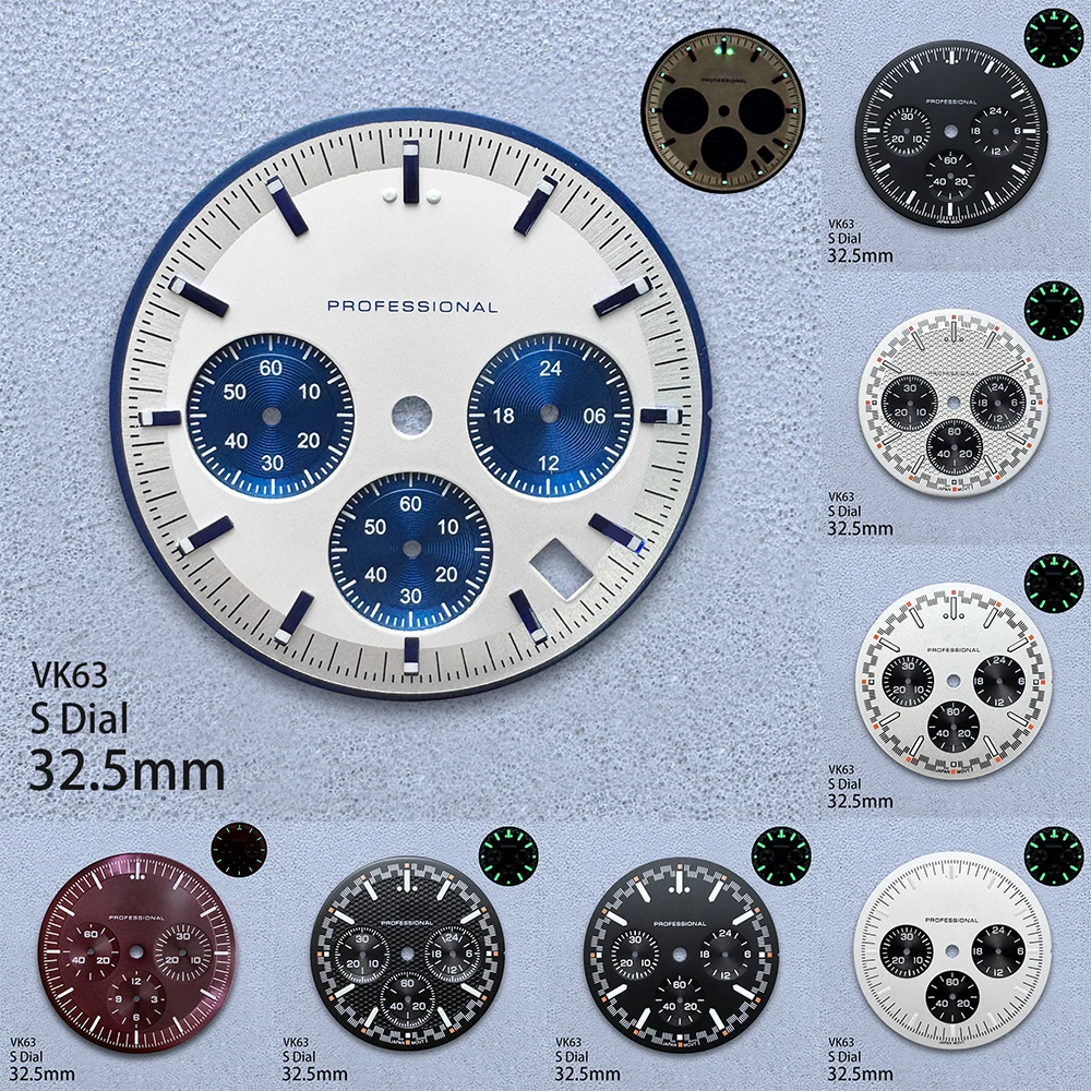 

32.5mm S Logo Matte Dial Fit VK63 Movement Green Luminous Speed High-Quality Watch Modification Accessories