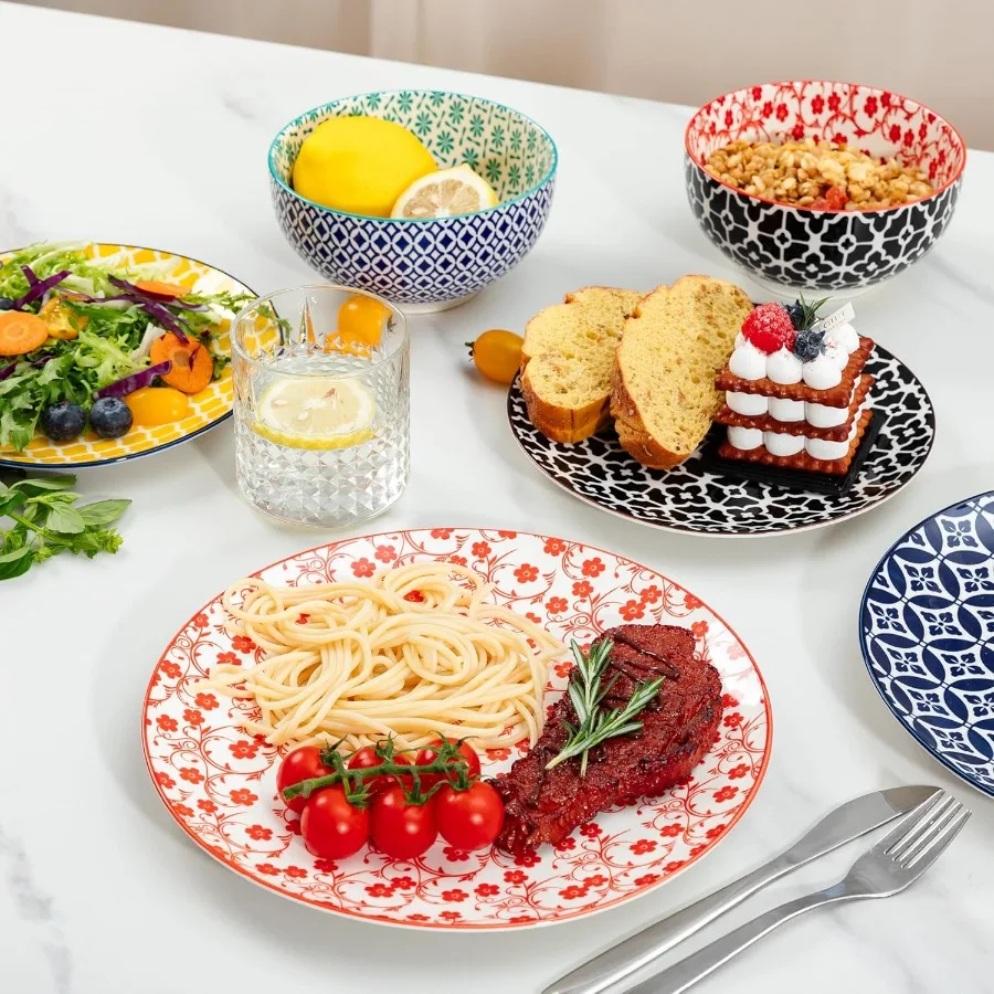 12 peças conjuntos de louça cerâmica porcelana redonda jantar conjunto para 4 microondas e máquina de lavar louça pratos e tigelas conjuntos k