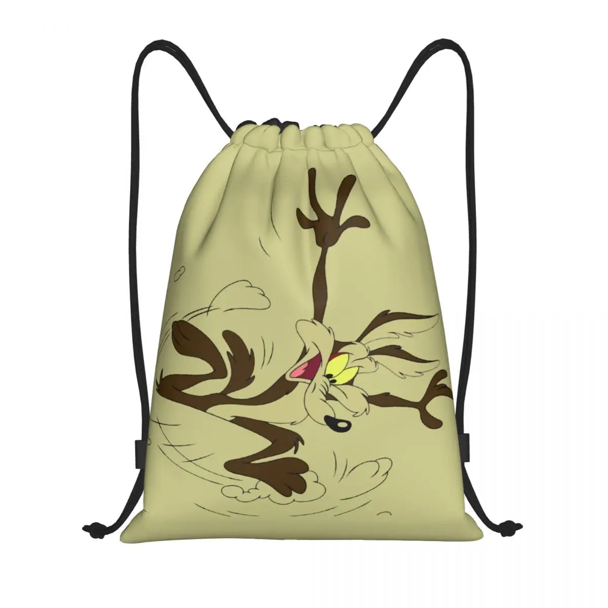 Custom Wile E. Coyote And The Road Runner Cartoon Drawstring Backpack Gym Sport Sackpack Foldable Film Shopping Bag Sack