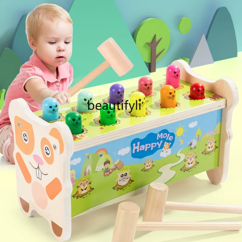 Wooden whack-a-mole toys for infants, children, and toddlers aged two to three