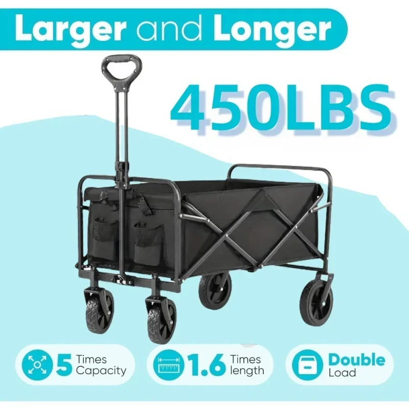 Collapsible Folding Wagon Cart, Large Capacity Camping Wagon, All Terrain Foldable Wagon, Heavy Duty Utility Wagon Cart