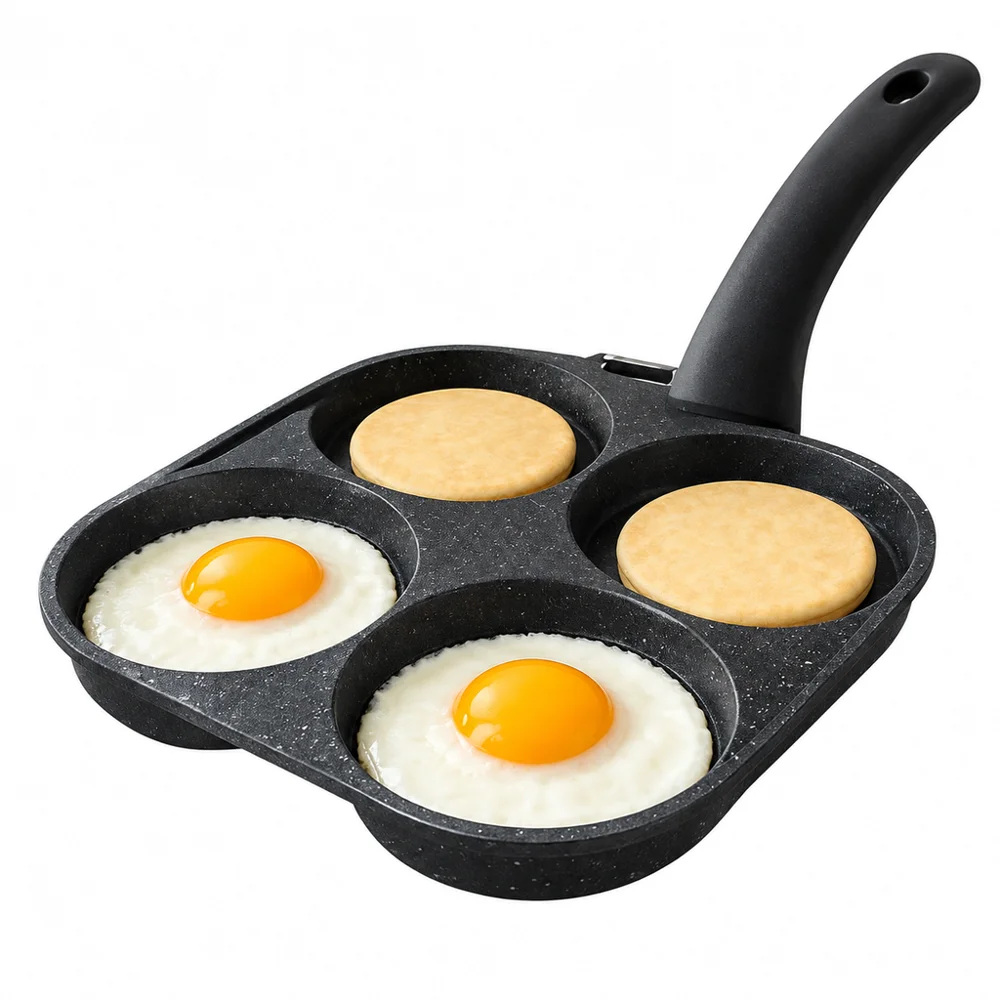 4-Cup Nonstick Egg Frying Pan Lightweight Aluminum Alloy Gas Stove Induction Cooker Compatible Egg Fry Pan with Non-Stick Coatin