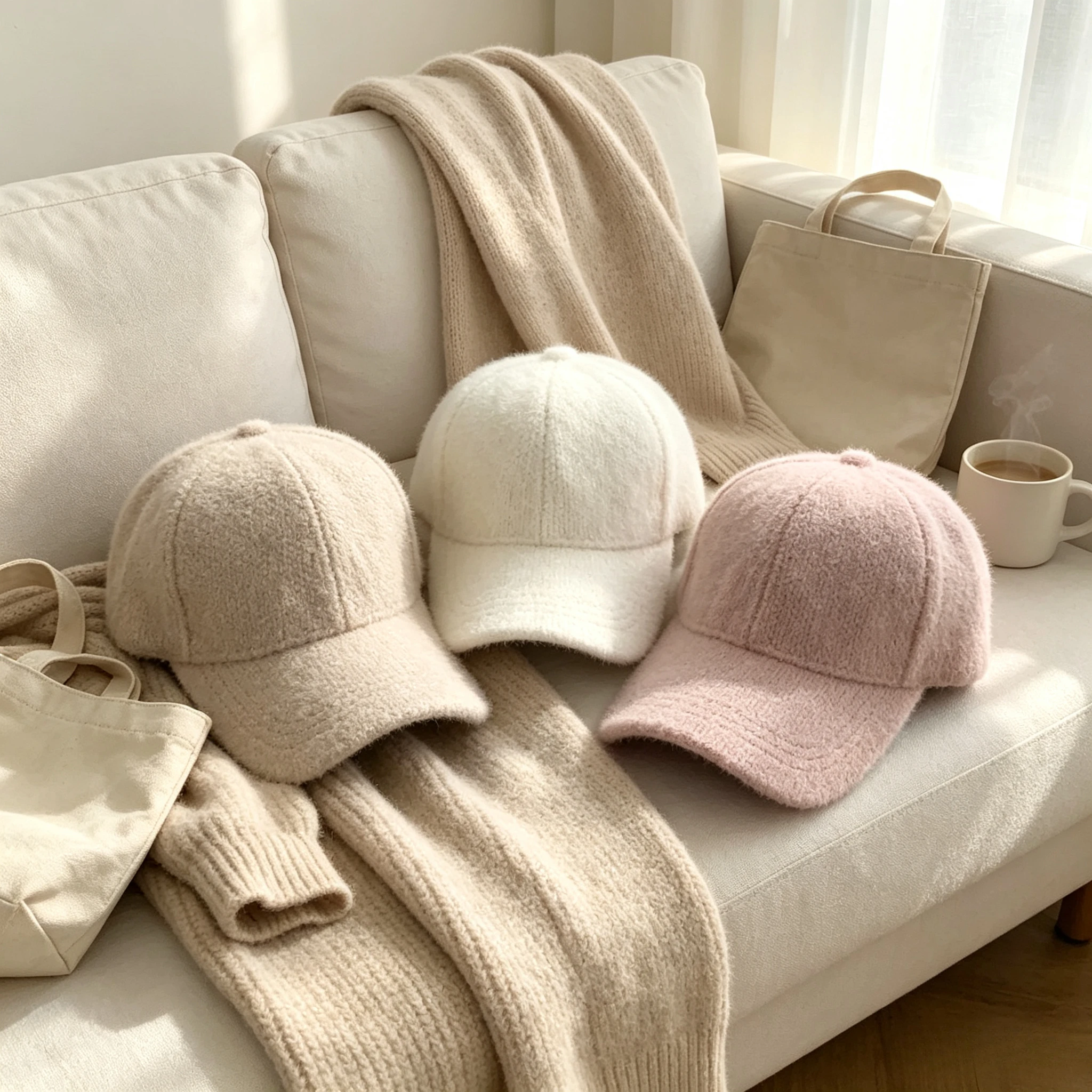 Women Faux Rabbit Fur Baseball Cap Solid Color Warm Winter Hat Soft Fluffy Visor Cap for Outdoor Daily Wear 2
