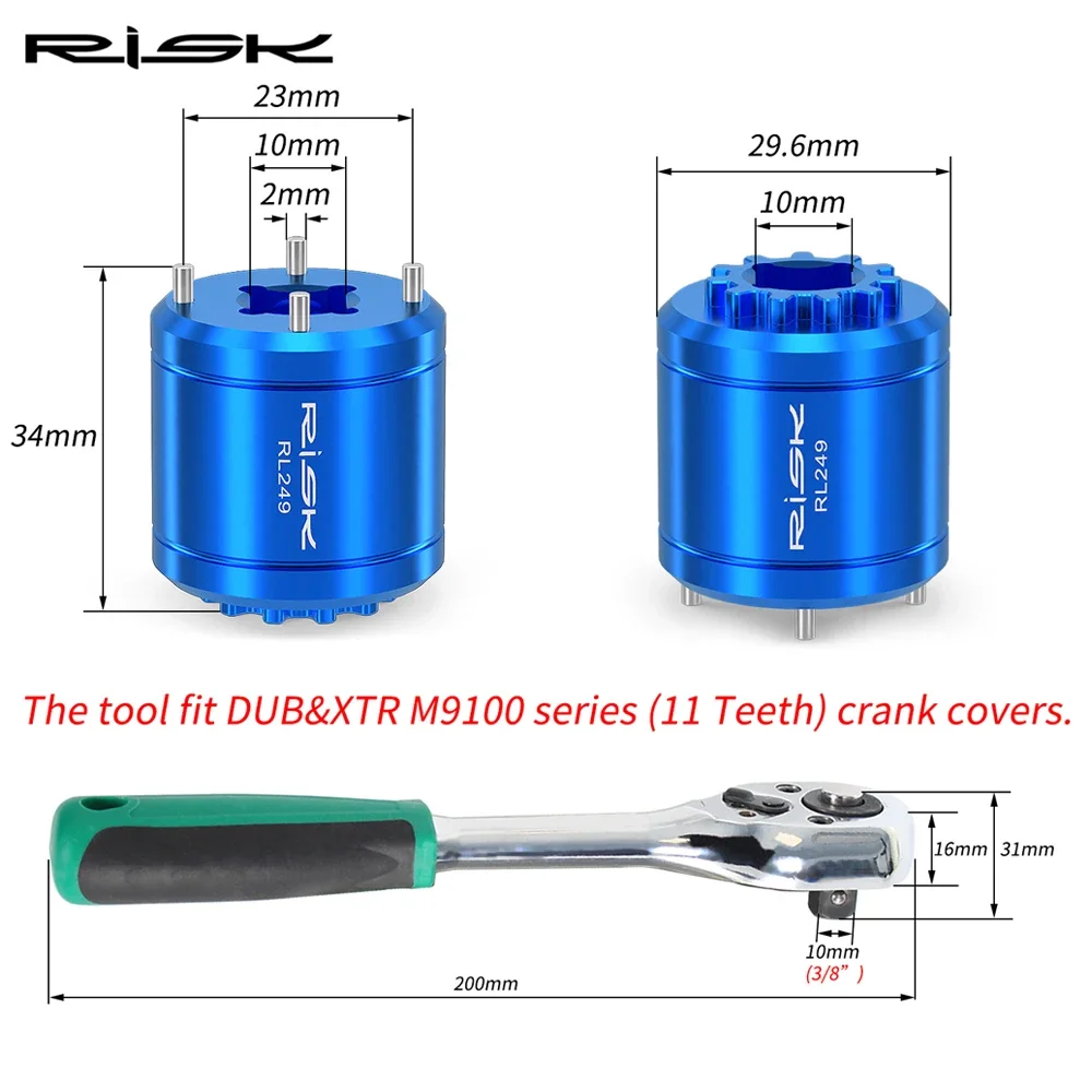 2 In 1 Bicycle DUB Crankset Cover Removal Tool For XTR M9100 Bottom Bracket Crank Screw Removal Tool 3/8”Ratchet Wrench Set