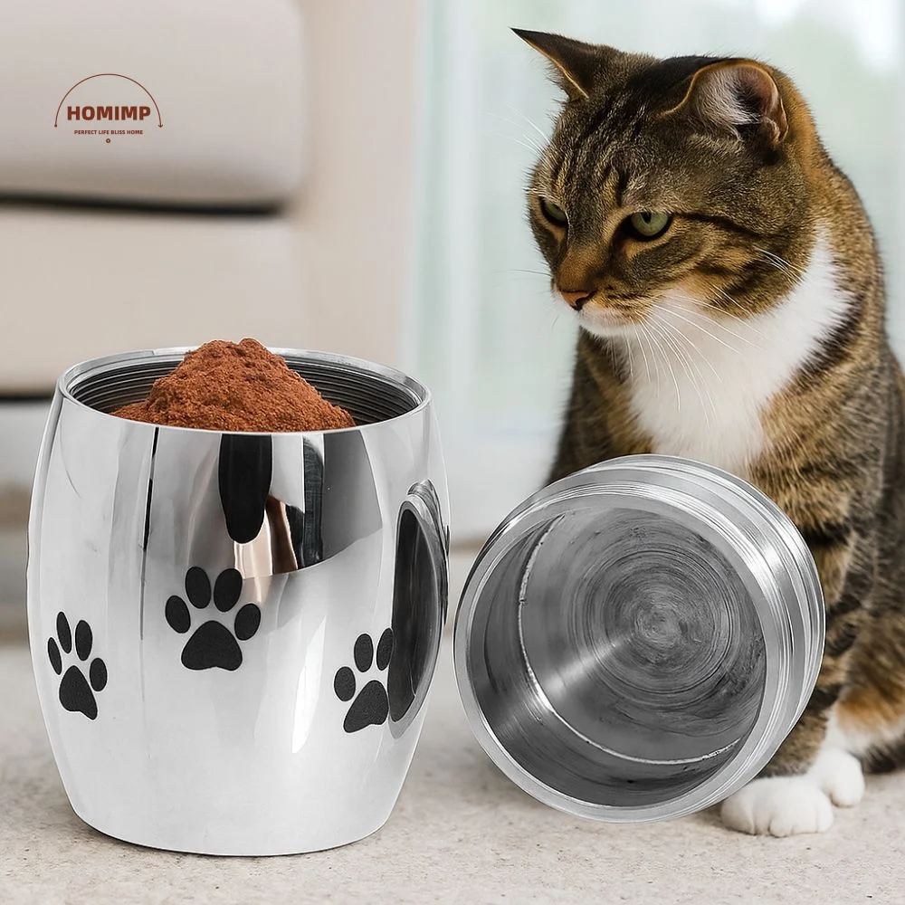 

Stainless Steel Pet Cremation Urns Dustproof Puppy Paw Pattern Pet Memorial Urn with Lid Waterproof Keepsake Burial Jar