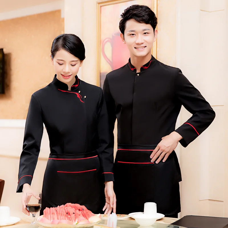 

Hotel Work Uniforms Autumn Winter Women Hot Pot Restaurant BBQ Restaurant Tea House Chinese Style Waiter Long Sleeve Unisex