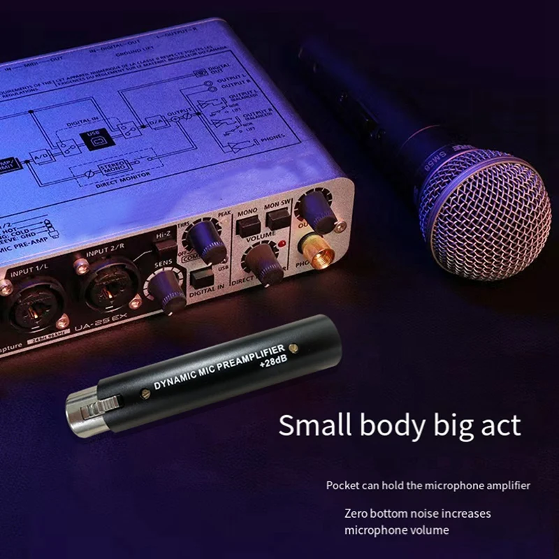 For DM1 Dynamic Mic Preamplifier+SM58SK Microphone+Mic Grille 28DB Gain Replacement For Dynamic And Passive Ribbon Microphone