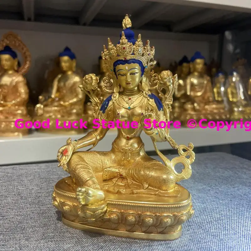 high quality gemstone Holy Salvation Green Tara Bodhisattva buddha statue 15cm tibet buddhist altar supplies HOME temple worship