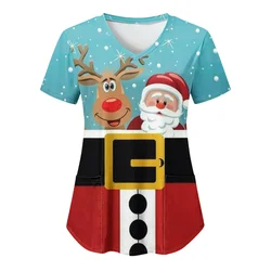 Kadın noel hemşirelik scnursing Tops çalışma üniforması bluz kısa kollu v yaka tee Blusas hemşirelik giysileri hemşireler tunik üniforma