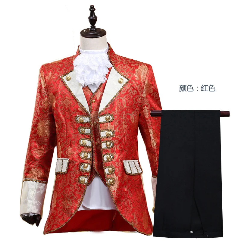 

Victorian Prince Costume Men Blazer Suits Halloween Jabot Tie Outfit Military Uniform Cosplay Steampunk Jacket Coat For Men