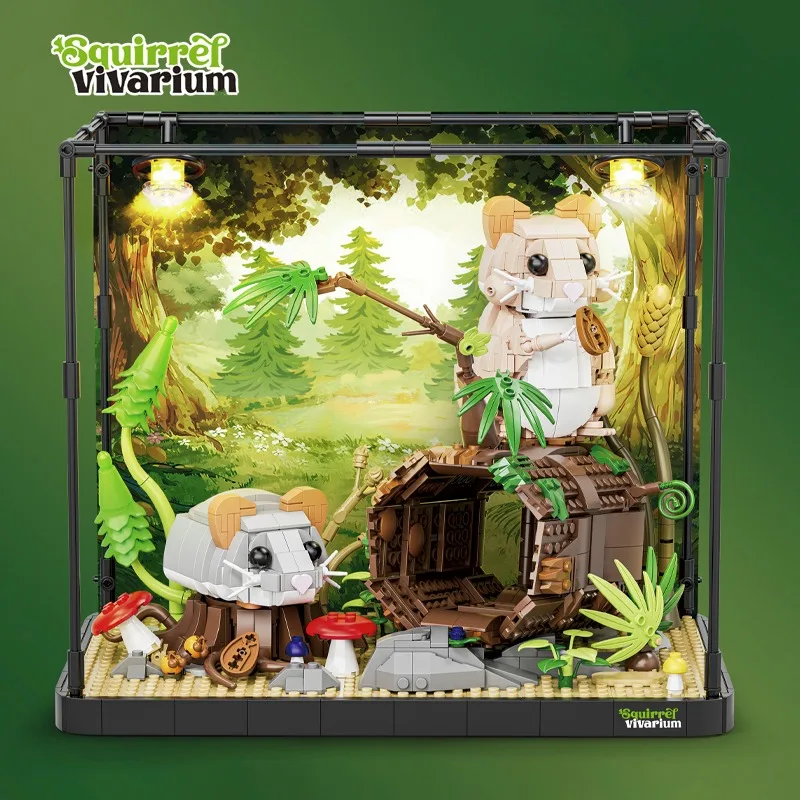 1158 قطعة الغابات المطيرة الاستوائية الهامستر ماوس اللبنات مع الإضاءة الإبداعية جمع الطوب سطح المكتب ديكور لعب هدايا الاطفال