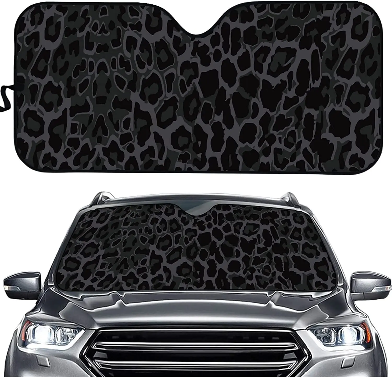 

FUSURIRE Black Leopard Print Car Sunshade Windshield Heat Reflector Protect Car Interior Folding Sun Shield for Women Men