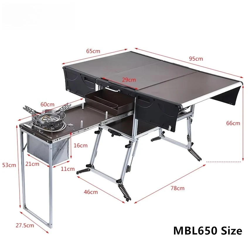 

Caravan camping portable cooker table box aluminum alloy folding table stool Shandong kitchen cooker set