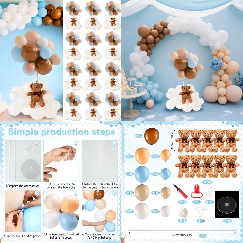 

384-Piece Teddy Bear Themed Party Decorations with Balloon Stands and Plush Clouds for Baby Shower, Birthday, and Gender Reveal