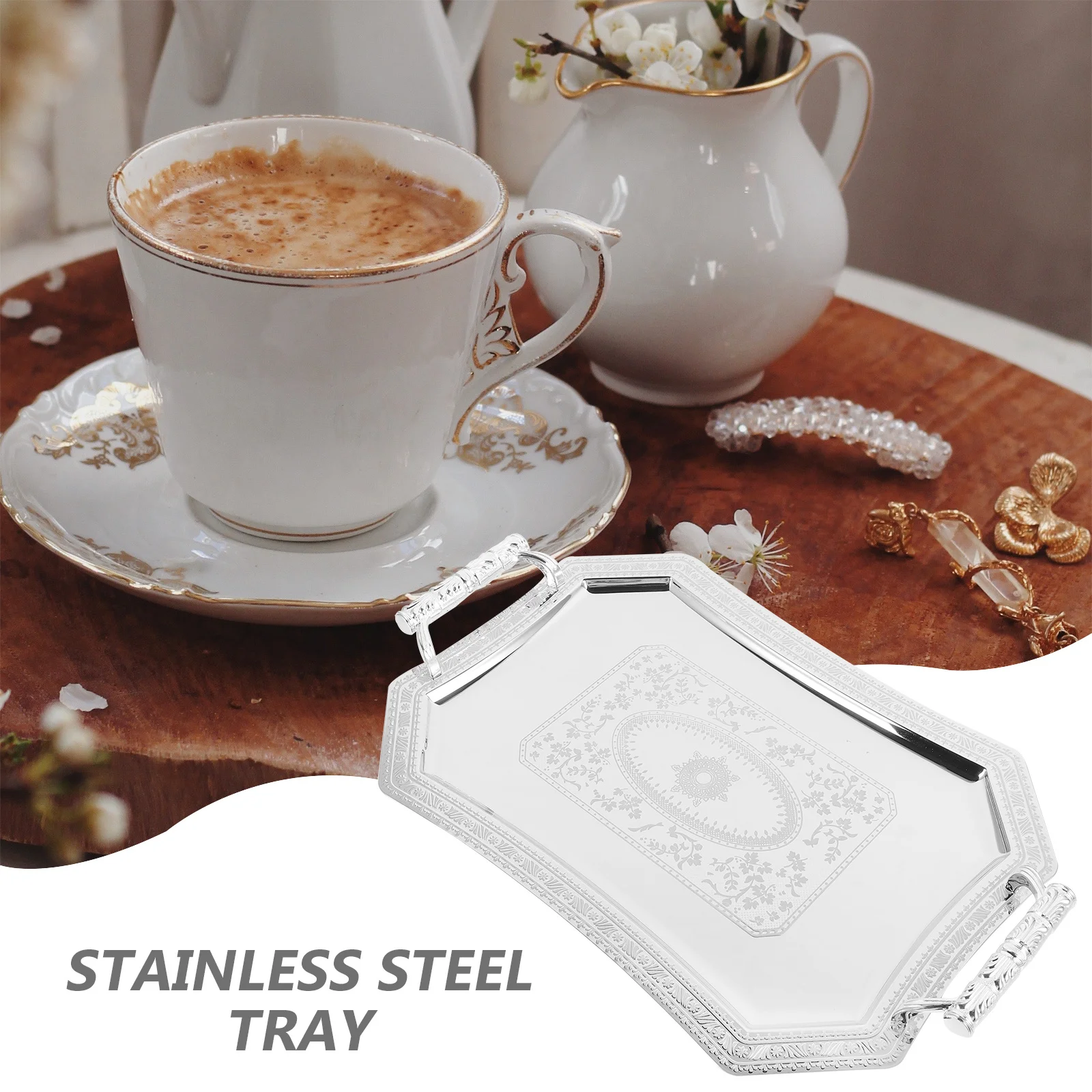 Silver Serving Tray with Handles Retro Fruit Dish for Desserts Snacks Cupcakes Appetizers Coffee Table Decor Party Platter