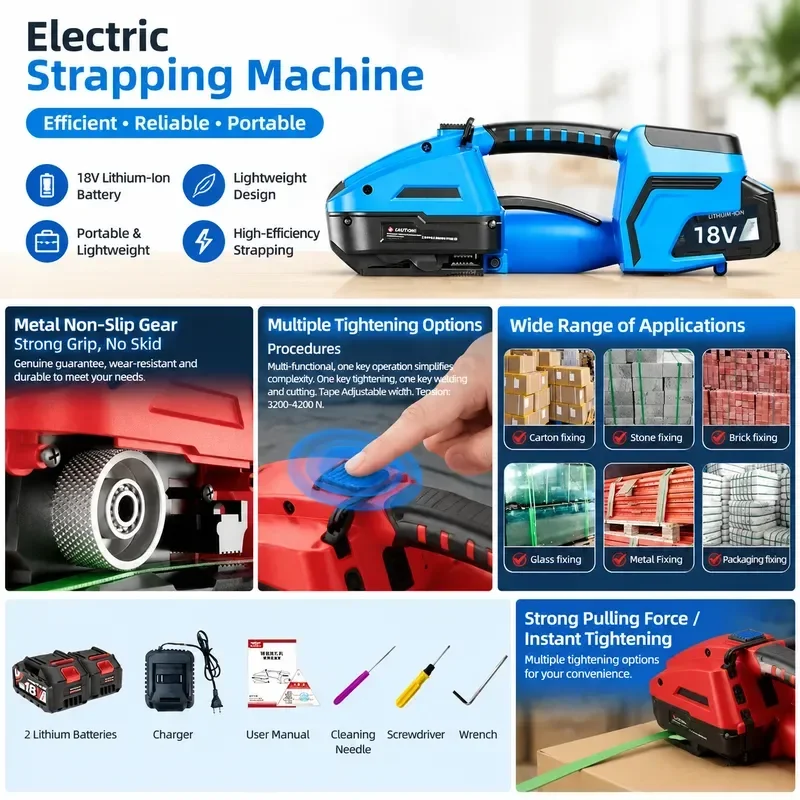Handheld Electric Strapping Machine, Automatic PET PP Banding Tool, Portable Packaging Sealer for Carton Box & Pallet Wrapping view 4