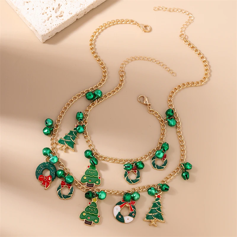 Modisches Weihnachtsbaum-Kranz-Glocken-Halsketten-Armband-Schmuckset für Frauen und Mädchen Neujahrs-Festival-Schmuckgeschenke – Detail 7