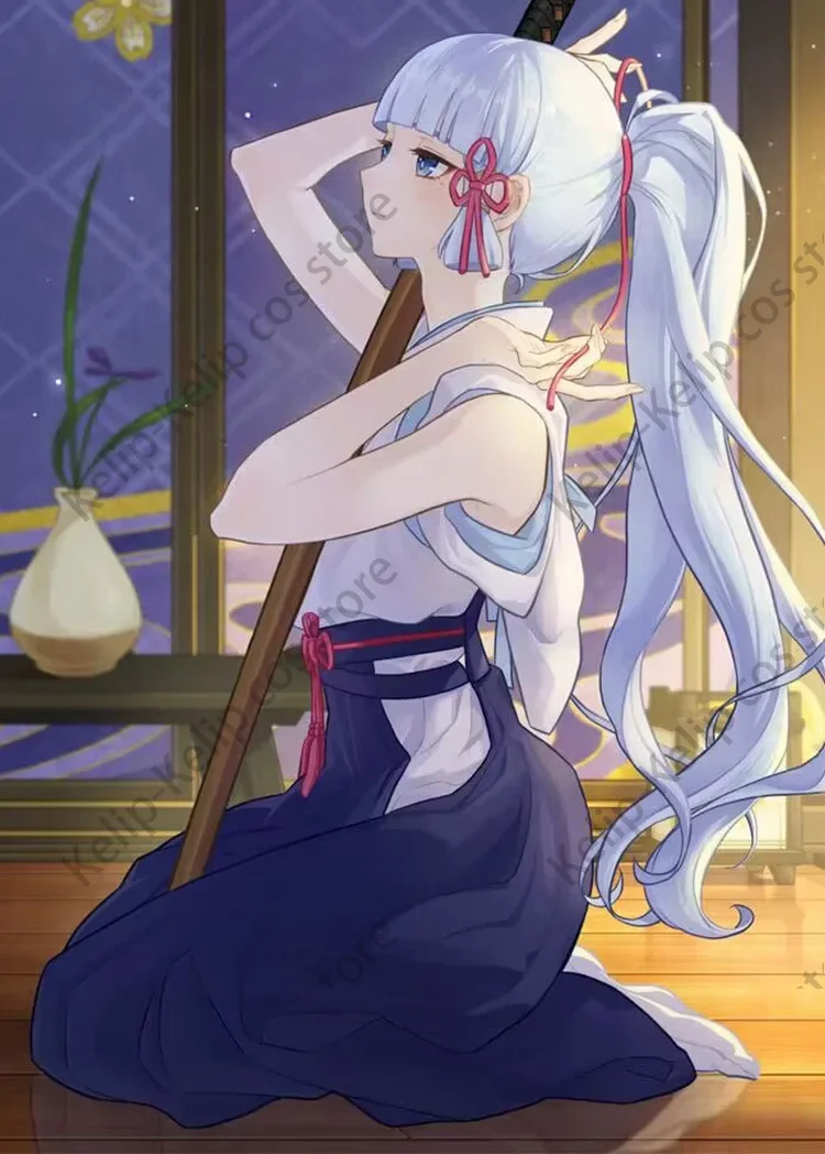 Женский костюм для косплея Kamisato от в наличии Ayaka, костюм для тренировок Fanart Doujin, кимоно Genshin Impact, полный парик на Хэллоуин