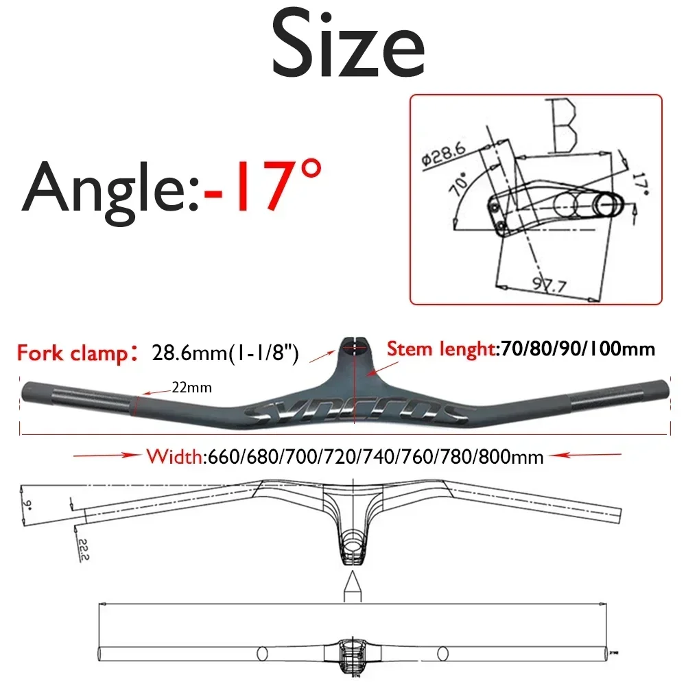 SYNCROS FRASER IC SL Carbon Fiber Integrated Handlebar -17°, 70/80/90mm Length, 28.6mm Clamp