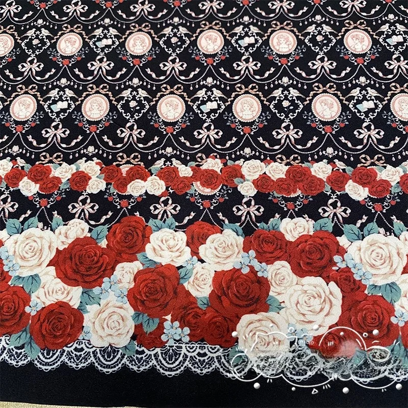 

Ele Rose Floral Print DIY Handmade Lolita Dr Fabric Book Cover Original Design Snow White Red Rose Wall Print