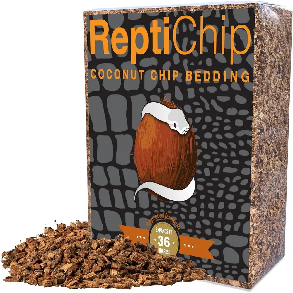 

ReptiChip Reptile Bedding Loose Cnut Chip 36 Quart CHusk Substrate Mulch or Snake Habitat, Ball PytTerrarium, Turtle Tanks, Tort
