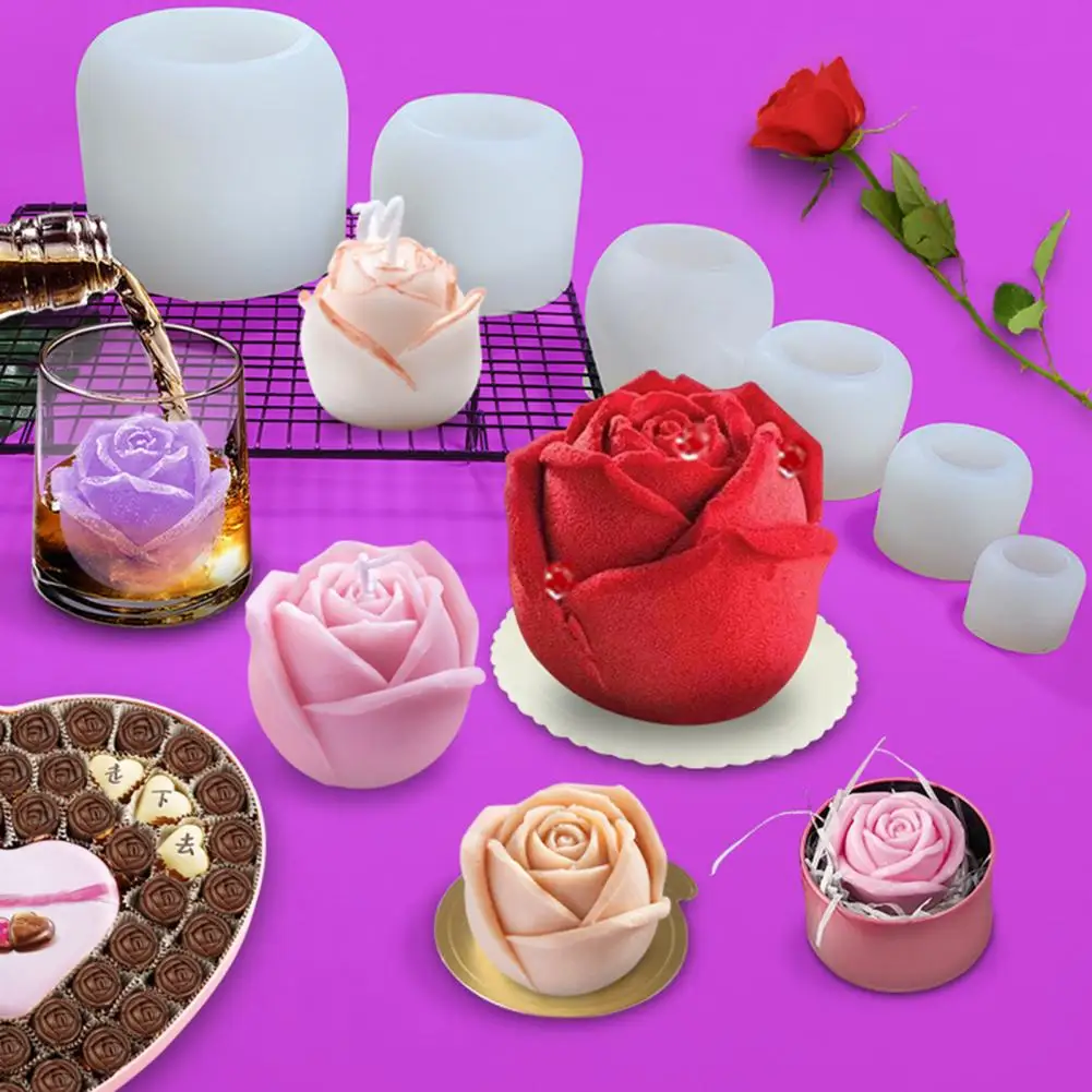 Food Grade Silicone Mold 3d Rose Silicone Mold Set Easy Release Flower Shape Molds for Diy Ice Cubes Chocolates Mousse Candles