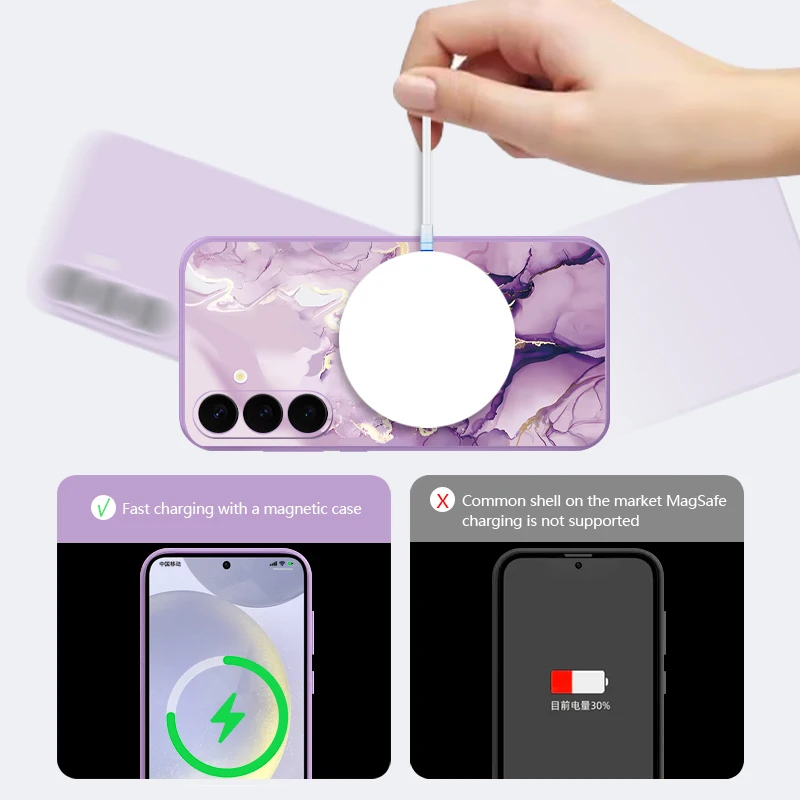 Magnetic For Magsafe Marble Case For Samsung Galaxy S24 S25 S23 Plus S22 Ultra S20 S21 FE Capa Built-in Metal Plate Cover Funda
