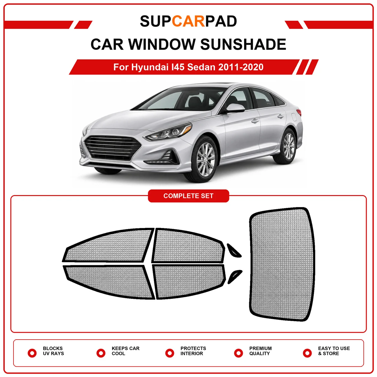 For Hyundai I45 Sedan 2011-2020 Pre‑Cut Auto Window Sunshade Anti‑UV Car Sun Visor Protector