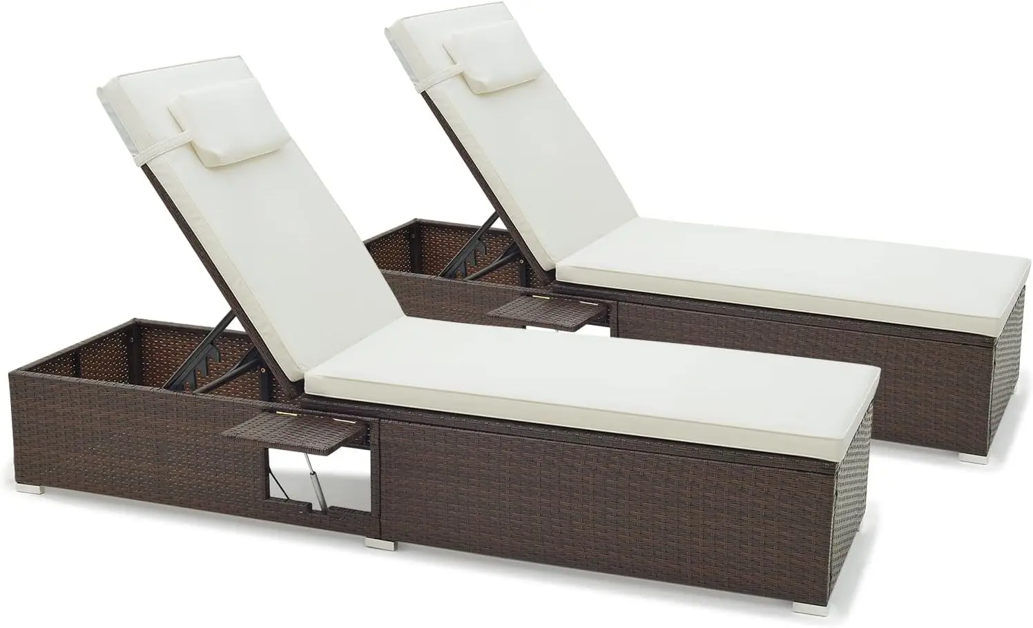 

Patio Chaise Lounge Set of 2, Outdoor Rattan Lounge Chair, Comfy Seat Cushion & Headrest, Outside Reclining Chair