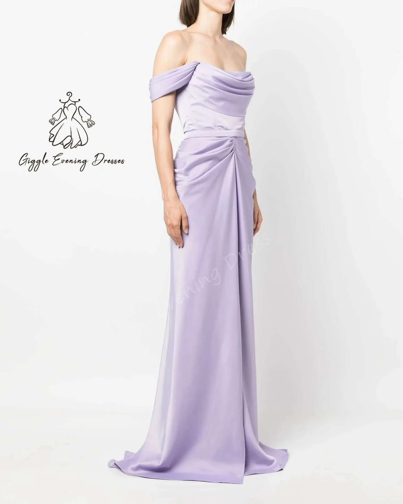 Giggle Personalizzato con spalle scoperte Crepe Viola 2025 Abito da sera formale da gala Sweep Train Occasioni speciali per le donne