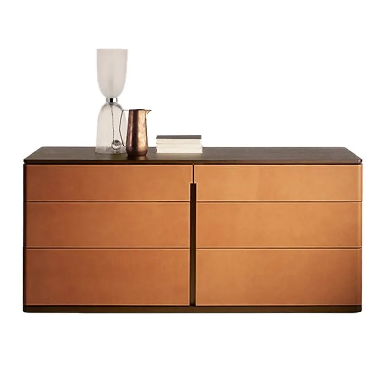 

Italian minimalist dining side cabinet saddle leather designer high-end bedroom villa living room entrance storage