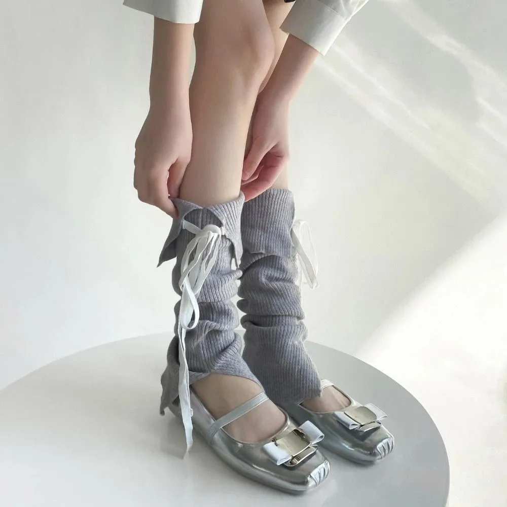 

Эластичные гетры на шнуровке Y2K, милые балетные галстуки-бабочки, женские чулки, чехлы для ног, чулочно-носочные изделия, вязаные повязки, зимние леггинсы