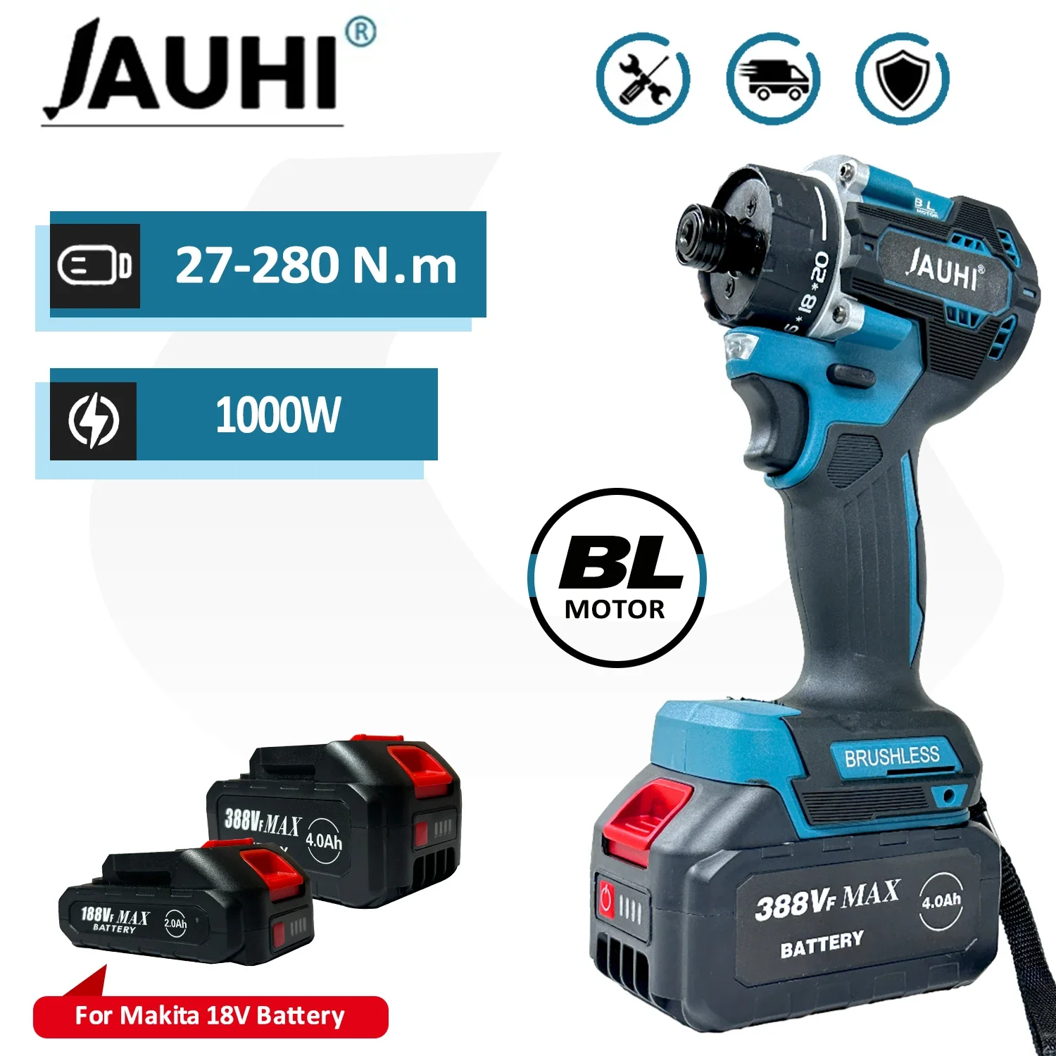 JAUHI 2in1 18V Brushless Electric Screwdriver Multifunctional Repairing Tool Kit Cordless Screwdriver Drills For Makita Battery