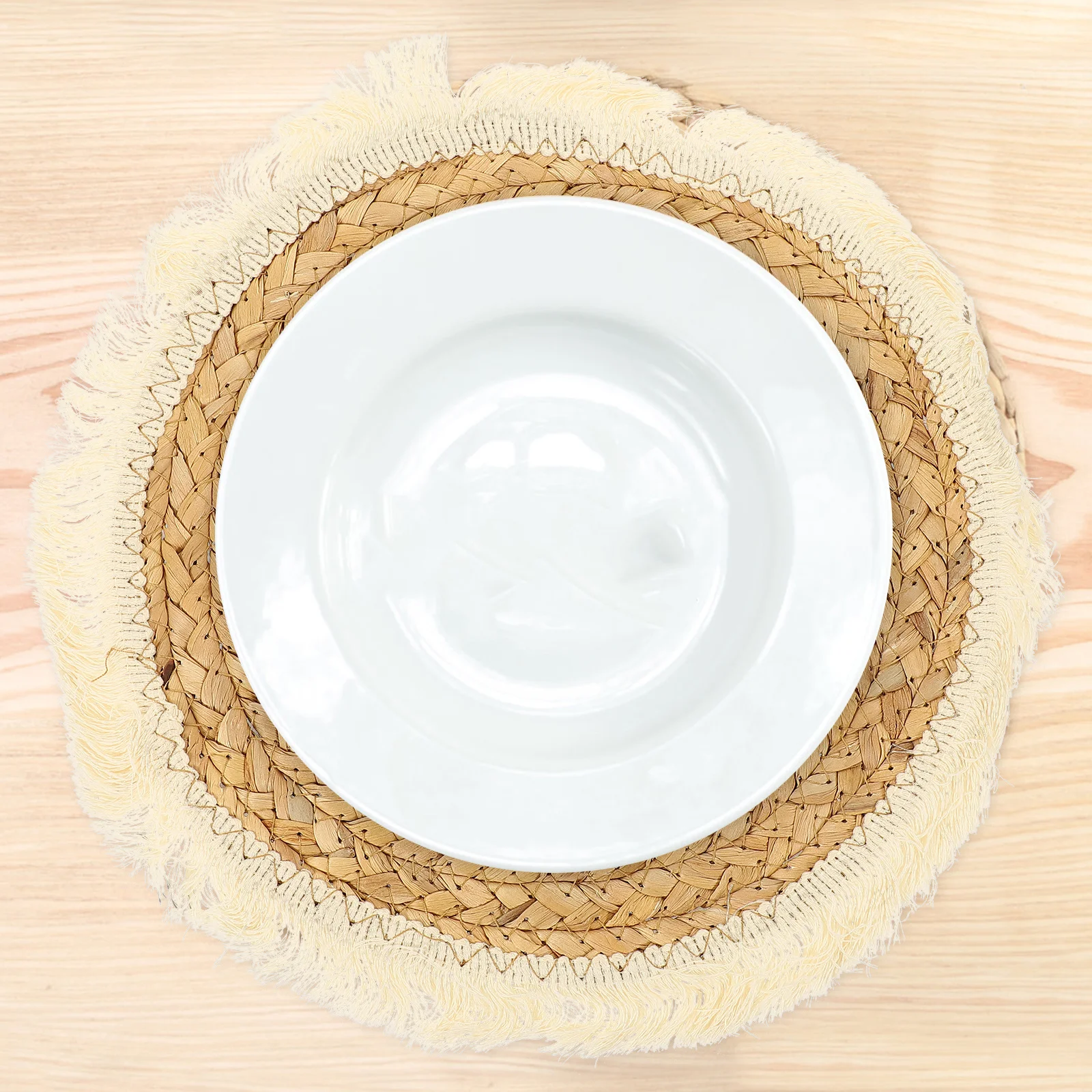 

Woven Coaster Braided Round Placemat Heat Resistant Non Slip Decorative Tableware Pad for Home Cafe Restaurant