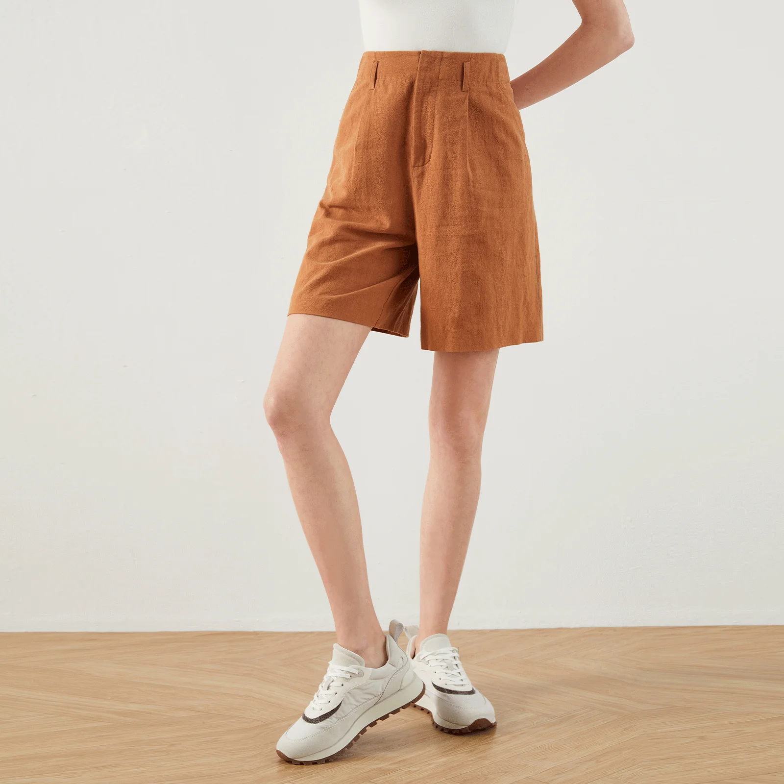 K1443L Producer Solid Color Simple Style High Waist Ladies Shorts Pants Linen Shorts Short Pants For Women Clothes OEM