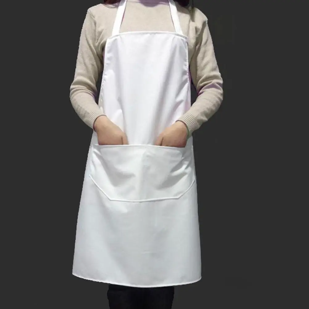 2022 New Fashion Unisex Work Apron White Cleaning Apron Easy Use Kitchen Aprons Chef Baking Clothes With Pockets