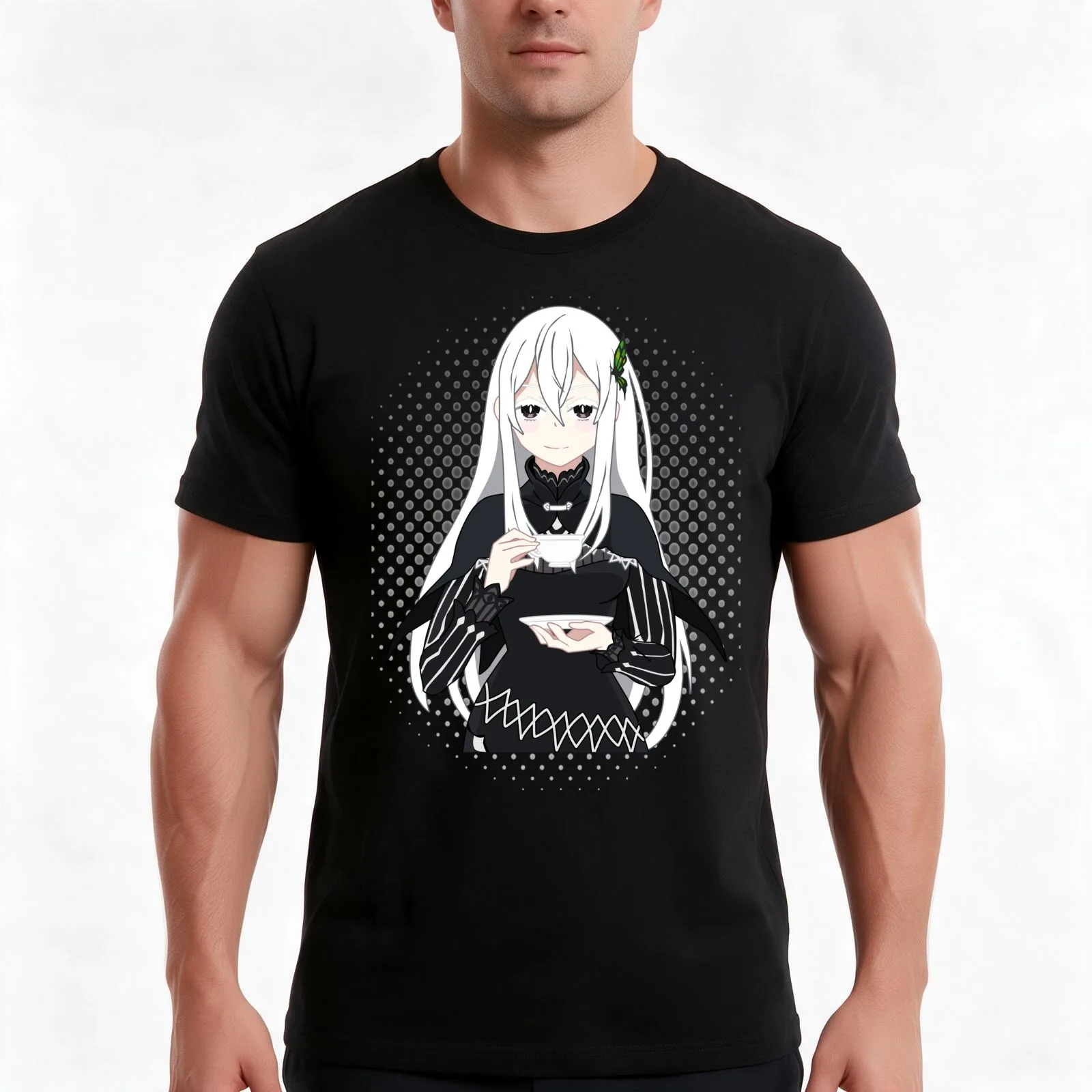 Re:Zero ? Echidna the Witch of Greed Anime Manga Otaku Gift With Black and White Dots T-Shirt, Summer Casual Cotton Tee